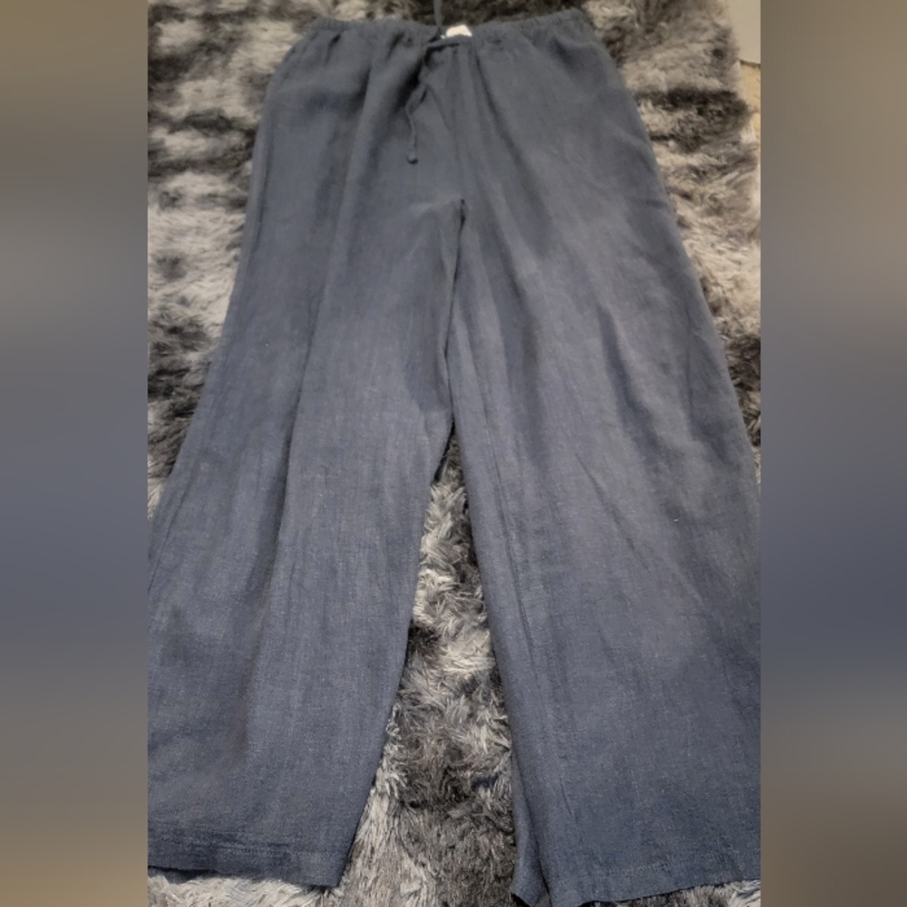 WeWoreWhat Tie Waist Wide‎ Leg linen blend  Pants smokey Blue Sz L